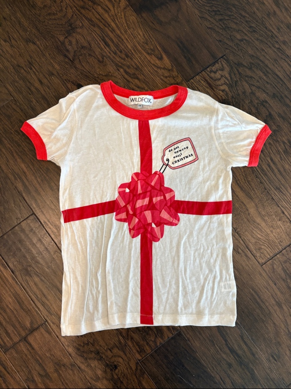 Wildfox White & Red Gift Bow Ringer Graphic Tee